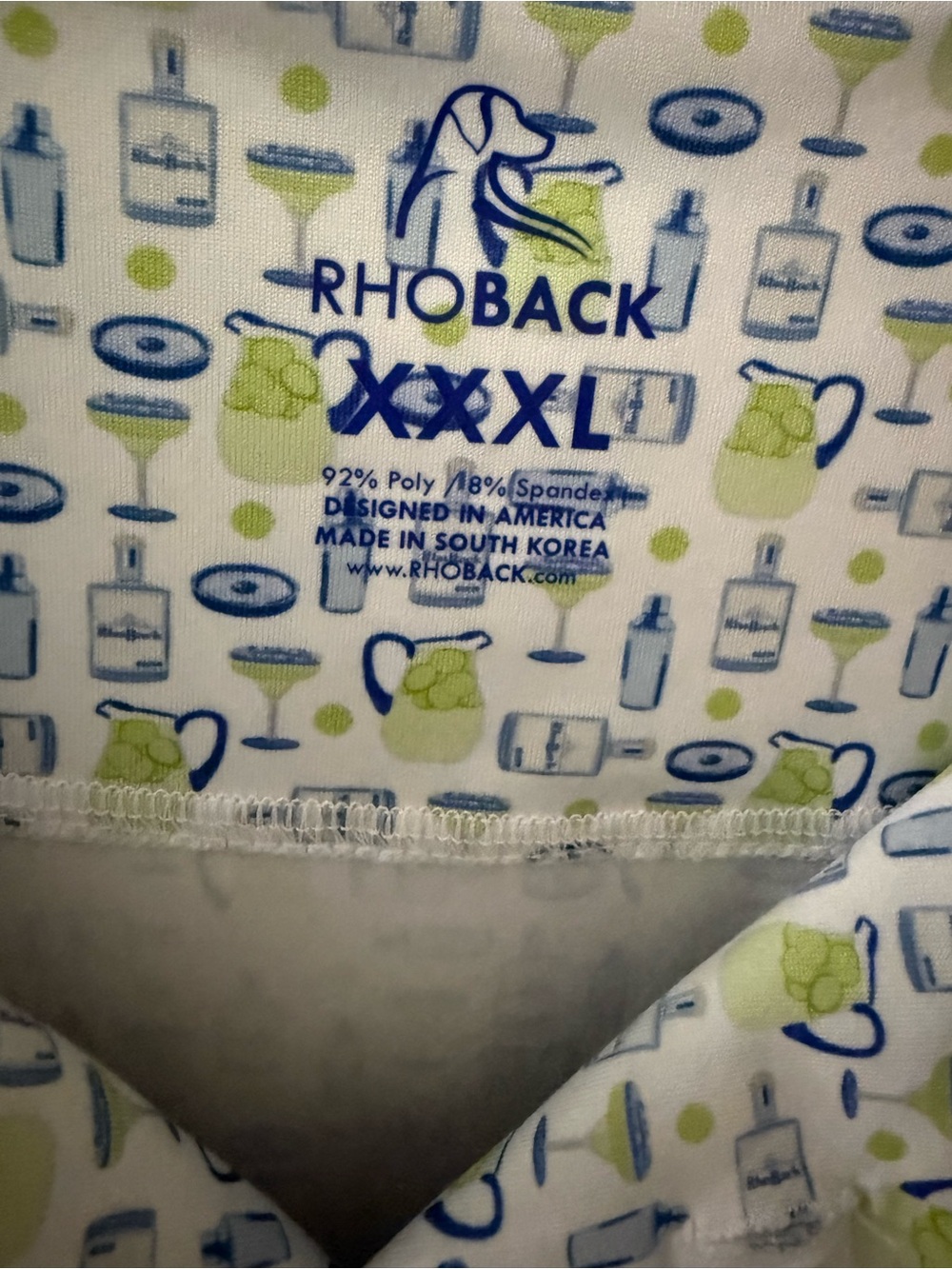 Rhoback Men’s Polo White with Blue and Lime Graphic Print